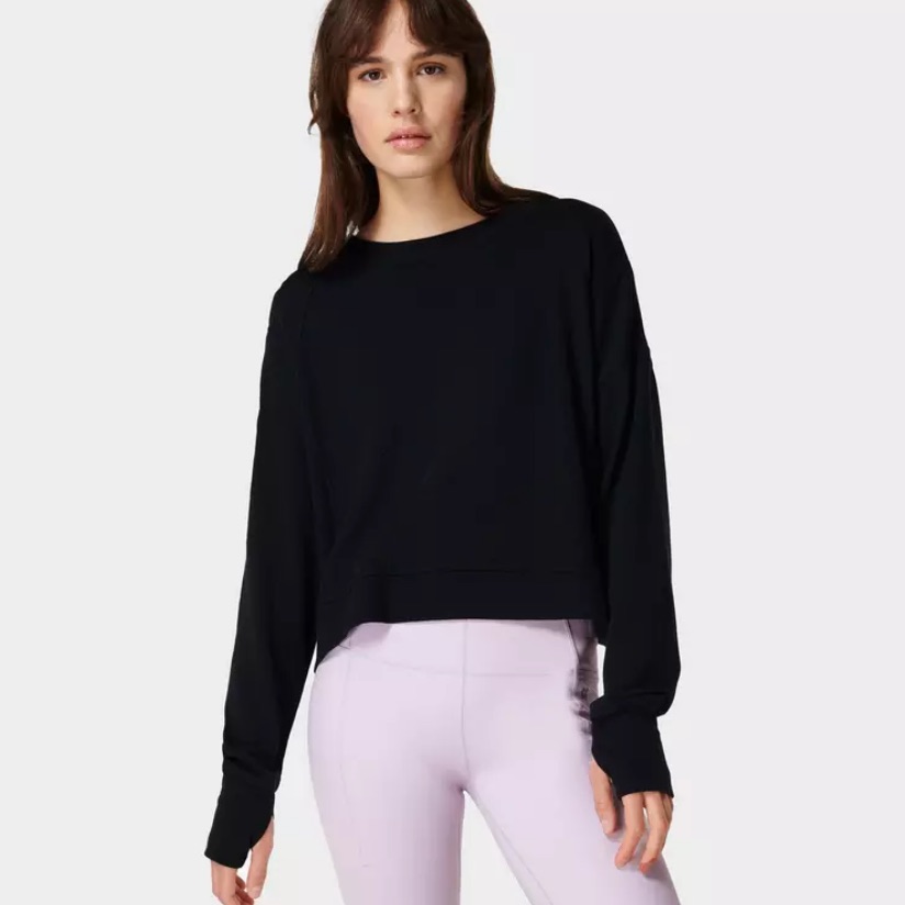 Sweaty Betty Black Crew Neck Sweatshirt With Thumb Holes